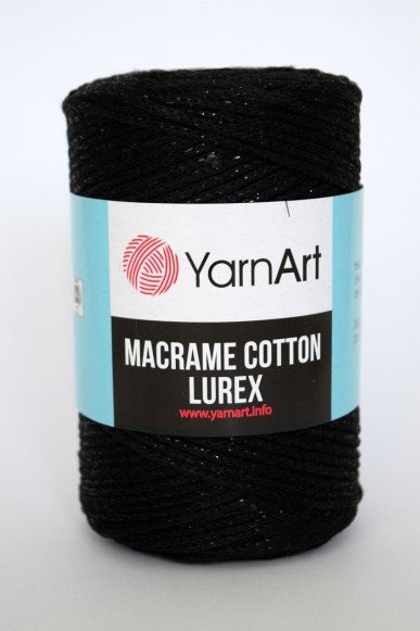 Zdjęcie sznurka Makrama Cotton Lurex czarnego z błyskiem.